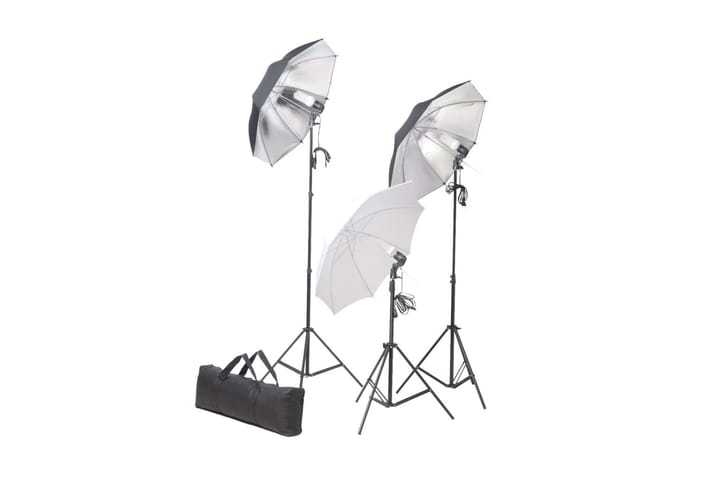 Fotostudiosett med lamper, paraplyer, bakgrunn og reflektor - Belysning - Innendørsbelysning & Lamper - Fotobelysning & studiobelysning