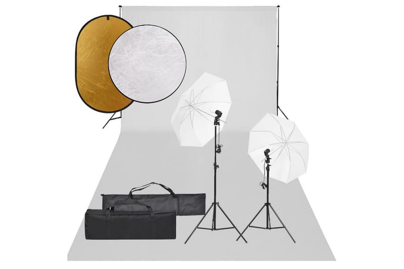 Fotostudiosett med lyssett, bakgrunn og reflektor - Svart - Belysning - Innendørsbelysning & Lamper - Fotobelysning & studiobelysning