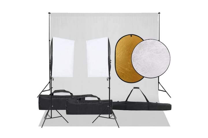 Fotostudiosett med lyssett, bakgrunn og reflektor - Svart - Belysning - Innendørsbelysning & Lamper - Fotobelysning & studiobelysning