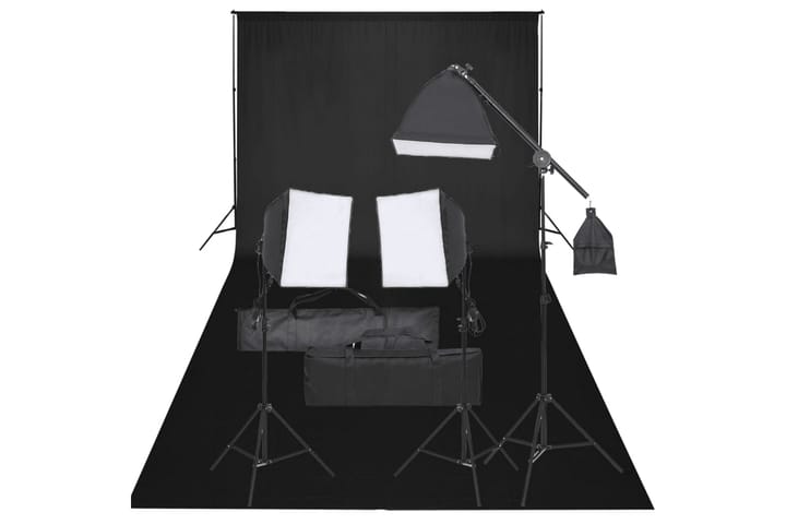 Fotostudiosett med lyssett og bakgrunn - Svart - Belysning - Innendørsbelysning & Lamper - Fotobelysning & studiobelysning