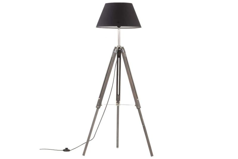 Gulvlampe med stativ grå og svart heltre teak 141 cm - Grå - Belysning - Innendørsbelysning & Lamper - Gulvlampe