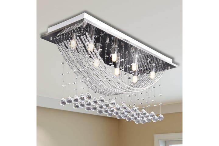 Hvit taklampe med glitrende glasskrystalperler 8 x G9 29 cm - Sølv - Belysning - Innendørsbelysning & Lamper - Taklampe