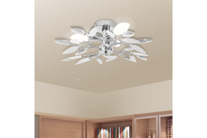 Taklampe med krystalløv i hvit og lilla 3 E14-lyspӕrer - Hvit|Gjennomsiktig - Belysning - Innendørsbelysning & Lamper - Plafond
