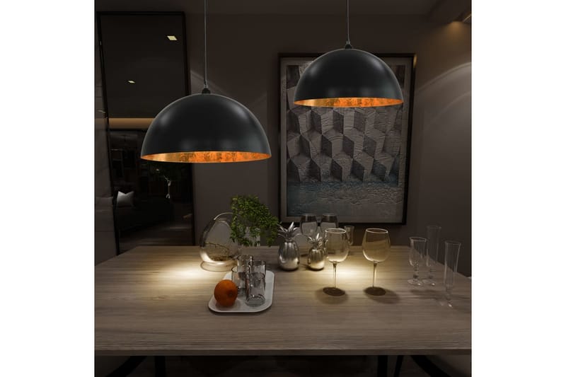 Taklamper 2 stk svart og gull halvkuleformet 50 cm E27 - Svart - Belysning - Innendørsbelysning & Lamper - Taklampe - Kjøkkenlampe & taklampe kjøkken