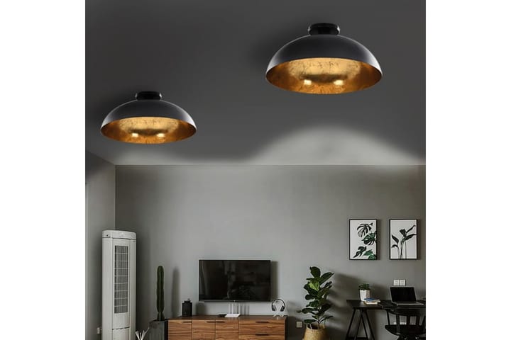 Taklamper 2 stk svart og gull halvkuleformet E27 - Svart - Belysning - Innendørsbelysning & Lamper - Taklampe - Kjøkkenlampe & taklampe kjøkken