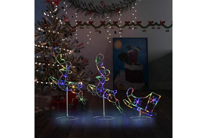 Julereinsdyr og slede i akryl 260x21x87cm flerfarget - Hvit - Belysning - Julebelysning - Julebelysning utendørs