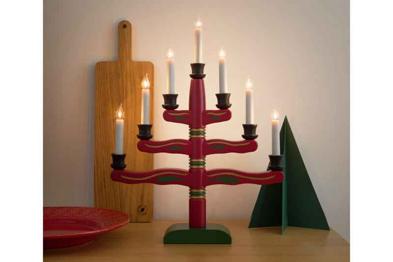 Ellysestake 7 lys tre rød/dekor - Konstsmide - Belysning - Julebelysning - Adventslysestake