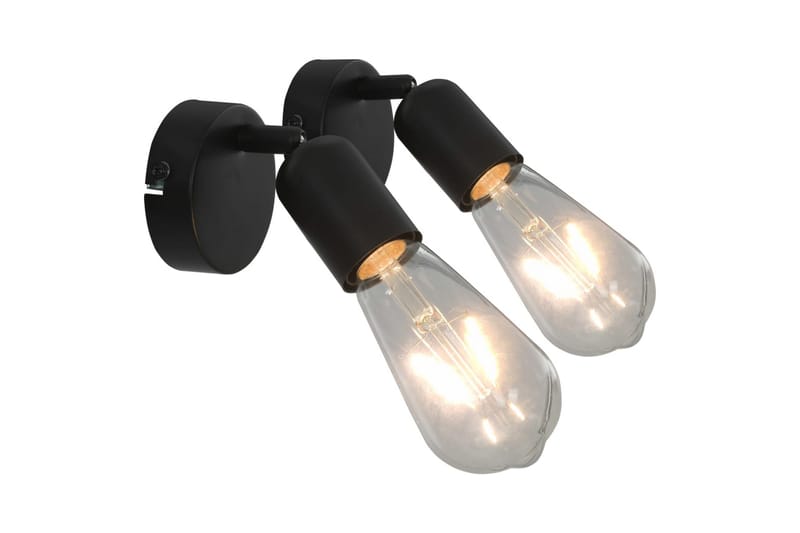 Spotlys 2 stk med glødelamper 2 W svart E27 - Svart - Belysning - Downlights & spotlights - Veggspotlight