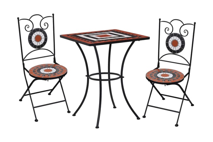 Mosaikkbistrosett keramikkfliser 3 deler terrakotta & hvit - Hagemøbler - Hagebord - Cafébord
