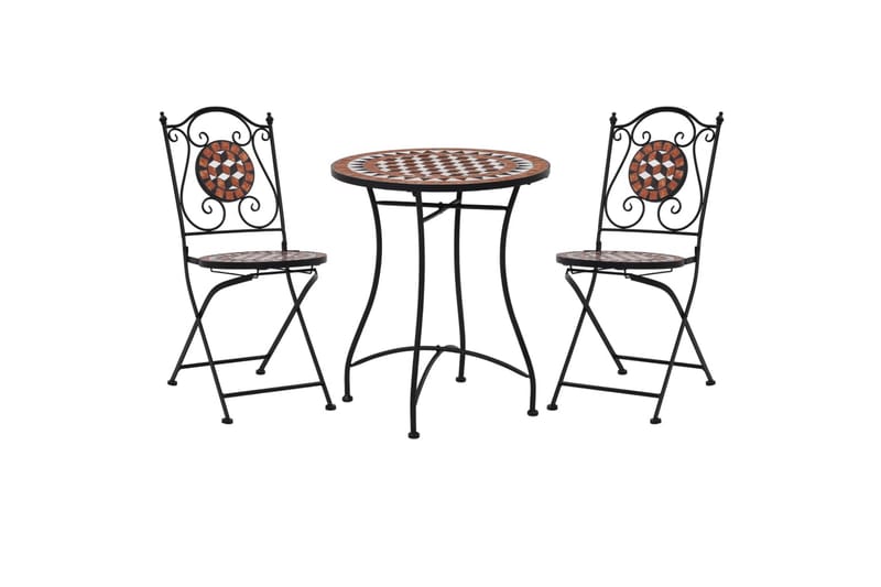 Mosaikkbistrosett med keramikkfliser 3 deler terrakotta - Hagemøbler - Hagebord - Cafébord