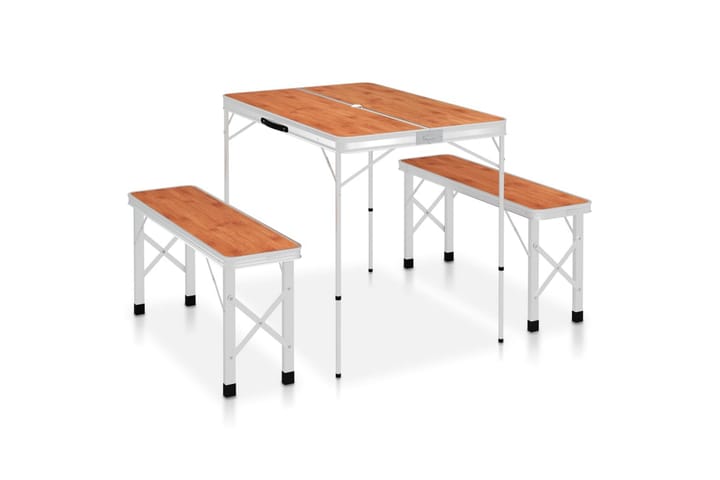 Sammenleggbart campingbord med 2 benker aluminium brun - Brun - Hagemøbler & utemiljø - Hagebord - Campingbord