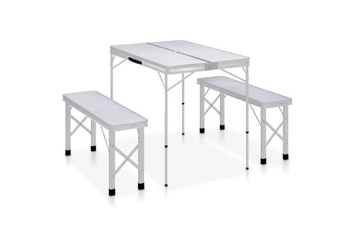 Sammenleggbart campingbord med 2 benker aluminium hvit - Hvit - Hagemøbler & utemiljø - Hagebord - Campingbord