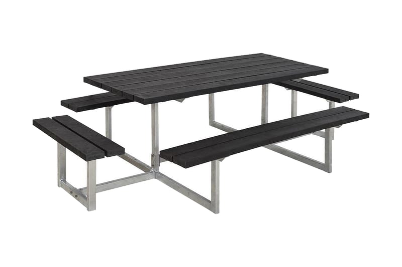 Basic bord- og benkesett komplett med 2 påbygginger - Grå|Svart - Hagemøbler & utemiljø - Hagebord - Piknikbord