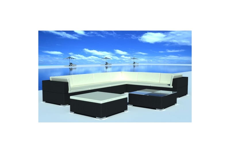 Hagesofagruppe med puter 8 deler polyrotting svart - Hagemøbler & utemiljø - Hagebord - Loungebord & Sofabord utendørs