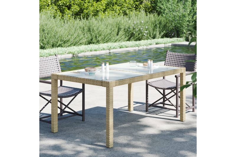 Hagebord 150x90x75 cm herdet glass og polyrotting beige - Beige - Hagemøbler & utemiljø - Hagebord - Spisebord ute