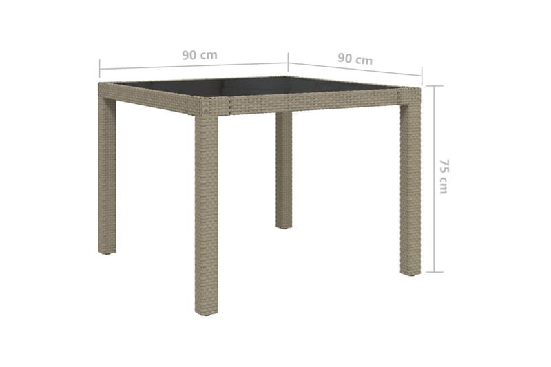 Hagebord 90x90x75 cm herdet glass og polyrotting beige - Beige - Hagemøbler & utemiljø - Hagebord - Spisebord ute