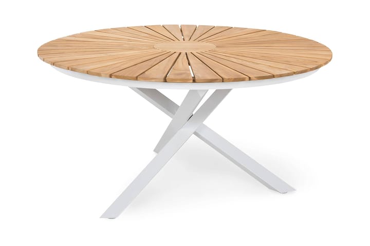 Spisebord Oliver 140 cm Rundt - Hvit|Teak - Hagemøbler & utemiljø - Hagebord - Spisebord ute