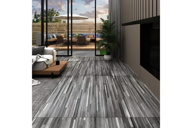 PVC-gulvplanker 5,02 m² 2 mm selvklebende stripet grå - Hagemøbler & utemiljø - Hagedekorasjon & utemiljø - Terrassebord
