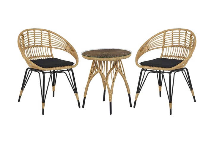Balkongsett med bord og 2 stoler rotting PELLARO - Tre / Natur - Hagemøbler & utemiljø - Hagegruppe - Cafégrupper