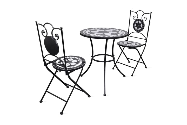 Bistrosett med keramikkfliser 3 deler svart og hvit - Svart - Hagemøbler & utemiljø - Hagegruppe - Cafégrupper