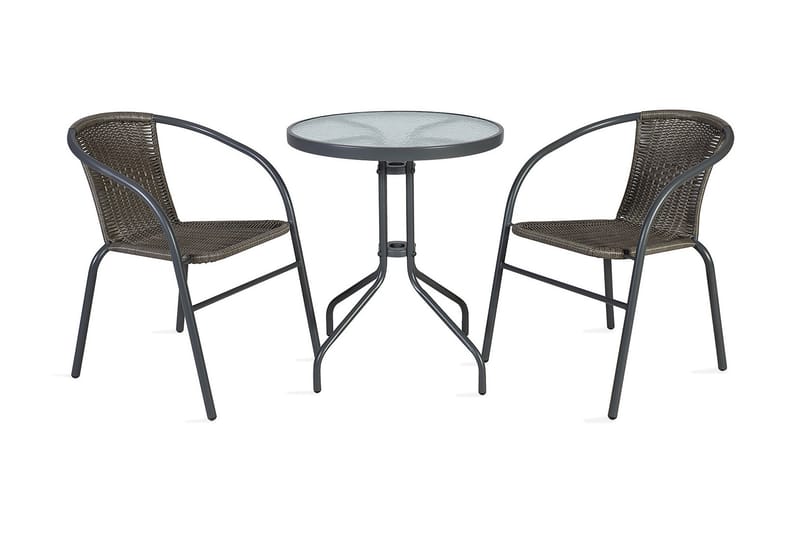 Cafesett BISTRO bord og 2 stoler D60xH70 grå - Hagemøbler & utemiljø - Hagegruppe - Cafégrupper