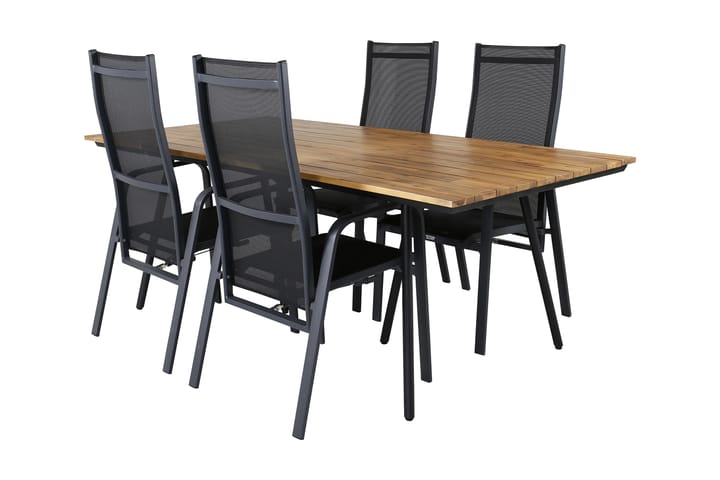 Spisegruppe Chasti 200 cm + 4 Copacabana Stapelstoler - Svart / Akasie - Hagemøbler & utemiljø - Hagegruppe - Spisegrupper hage