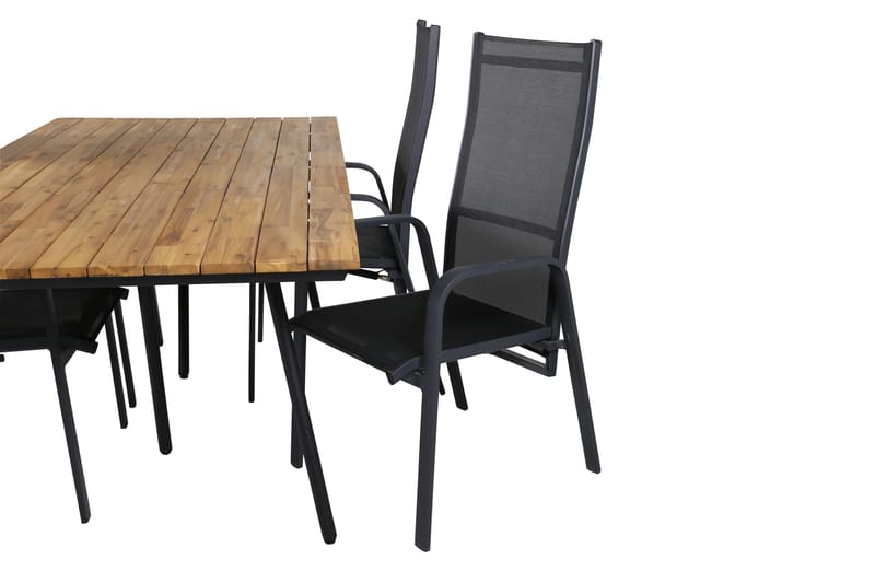 Spisegruppe Chasti 200 cm + 4 Copacabana Stapelstoler - Svart / Akasie - Hagemøbler & utemiljø - Hagegruppe - Spisegrupper hage