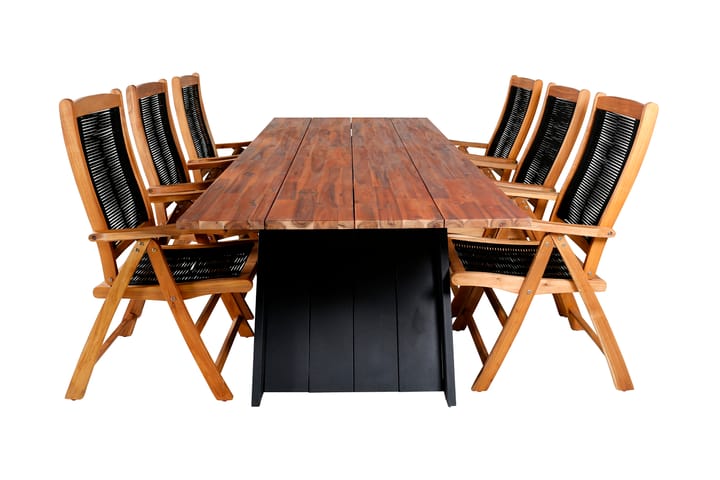 Spisegruppe Domino 250 cm + 6 Mowgli Posisjonsstoler - Svart/Akasie - Hagemøbler & utemiljø - Hagegruppe - Spisegrupper hage