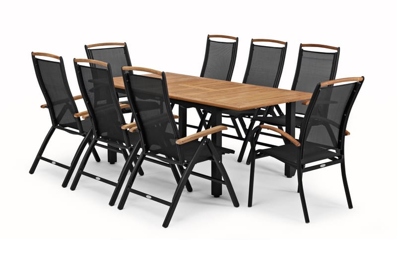 Spisegruppe Hillerstorp Nydala 96x150-200+6 Posisjonsstoler - Teak|Svart - Hagemøbler & utemiljø - Stoler & Lenestoler - Posisjonsstoler