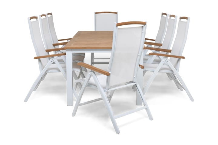 Spisegruppe Las Vegas 220-280+8 Posisjonsstoler Lyx - Hvit|Teak - Hagemøbler & utemiljø - Hagegruppe - Spisegrupper hage