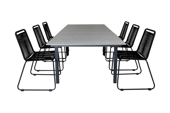 Spisegruppe Levels 160 cm + 6 Linero Stablestoler - Svart / Grå - Hagemøbler & utemiljø - Hagegruppe - Spisegrupper hage