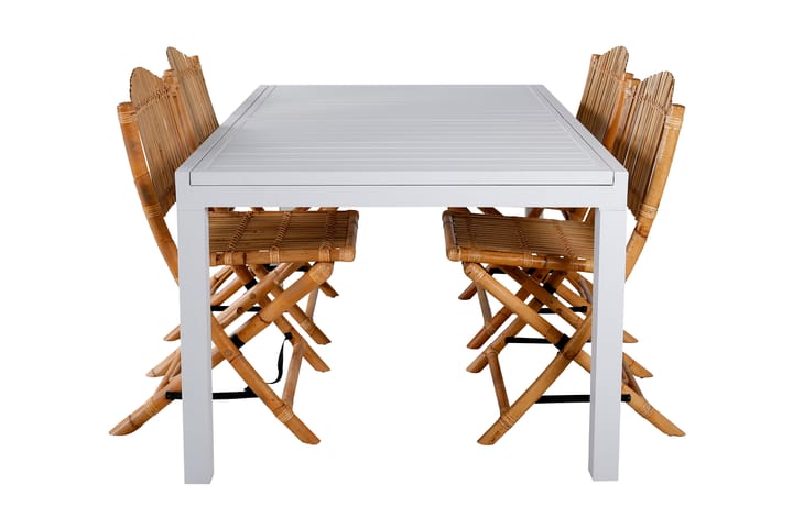 Spisegruppe Marbella Forlengningsbar 160 cm + 4 Carrien stol - Hvit/Bambus/Grå - Hagemøbler & utemiljø - Hagegruppe - Spisegrupper hage