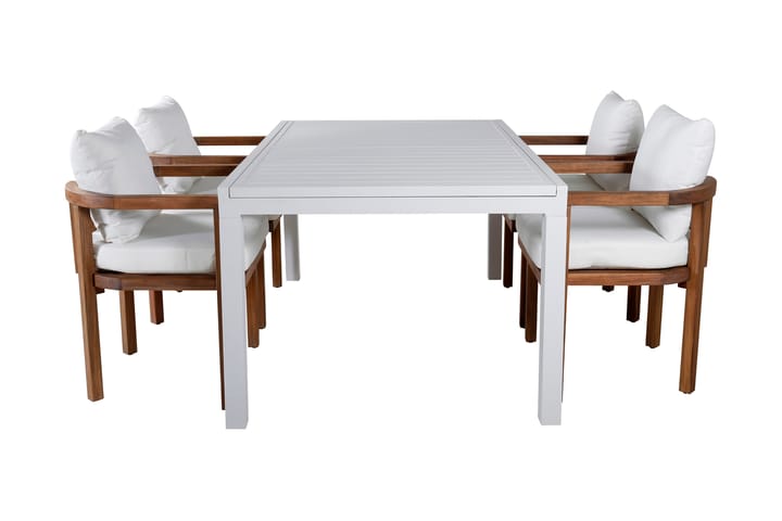 Spisegruppe Marbella Forlengningsbar 160 cm + 4 Ericton stol - Hvit/Akasie - Hagemøbler & utemiljø - Hagegruppe - Spisegrupper hage