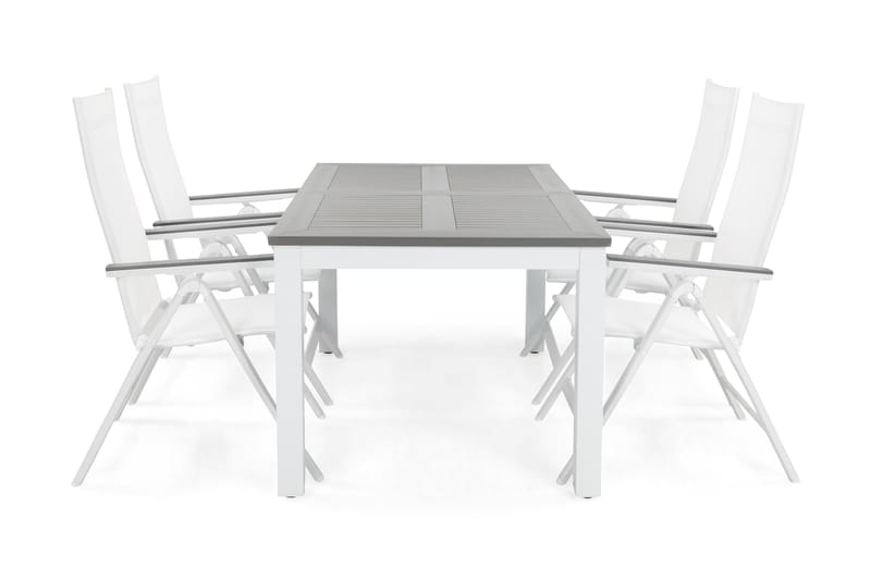 Spisegruppe Monaco 152-210+4 Posisjonsstoler - Hvit|Grå - Hagemøbler & utemiljø - Hagegruppe - Spisegrupper hage