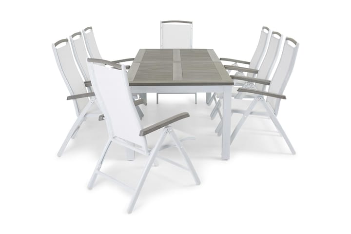 Spisegruppe Monaco 220-280+8 Posisjonsstoler Lyx - Hvit - Hagemøbler & utemiljø - Hagegruppe - Spisegrupper hage
