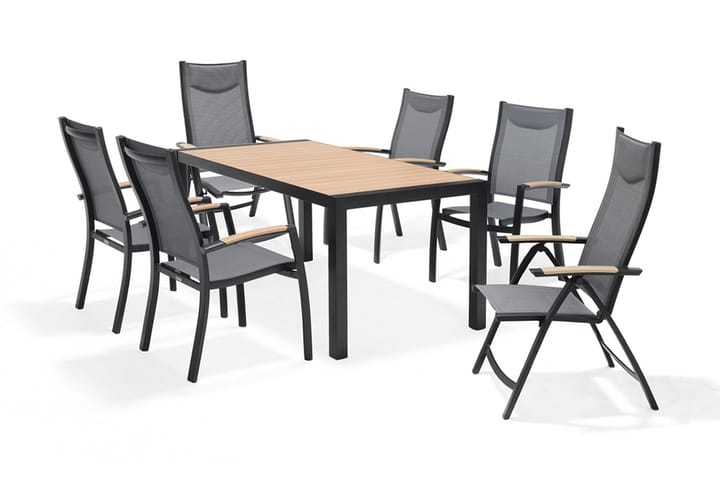 Spisegruppe Panama 156 cm + 4 Posisjonsstoler - Svart / Gul - Hagemøbler & utemiljø - Hagegruppe - Spisegrupper hage