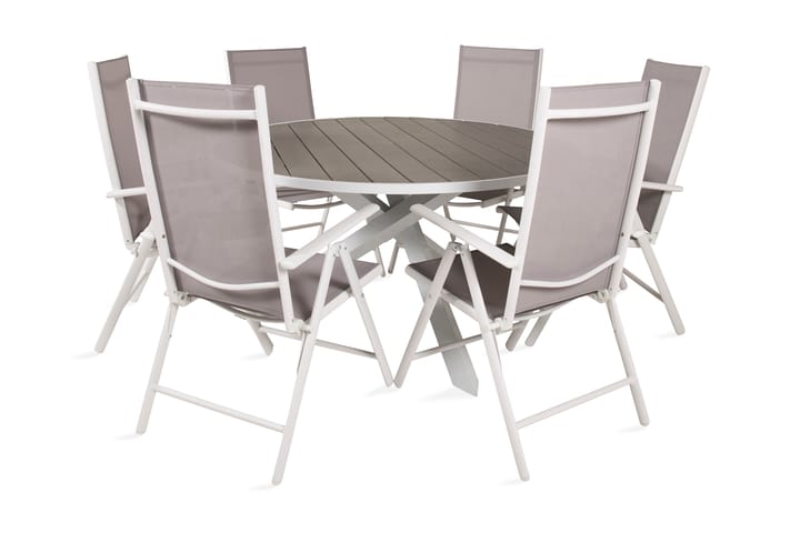 Spisegruppe Parma Rund Ø140cm + 6 Break Posisjonsstoler Hvit - Venture Home - Hagemøbler & utemiljø - Hagegruppe - Spisegrupper hage