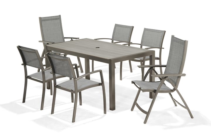 Spisegruppe Solana 160 cm + 4 Stoler + 2 Posisjonsstoler - Grå - Hagemøbler & utemiljø - Hagegruppe - Spisegrupper hage