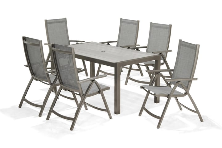 Spisegruppe Solana 160 cm + 6 Posisjonsstoler - Grå - Hagemøbler & utemiljø - Hagegruppe - Spisegrupper hage