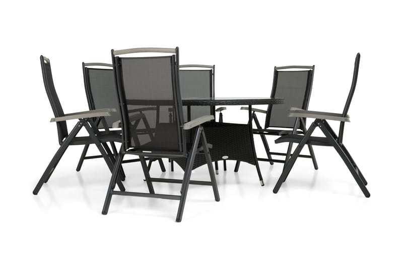 Spisegruppe Thor Ø140+6 Monaco Lyx Posisjonsstoler - Svart - Hagemøbler & utemiljø - Hagebord - Spisebord ute