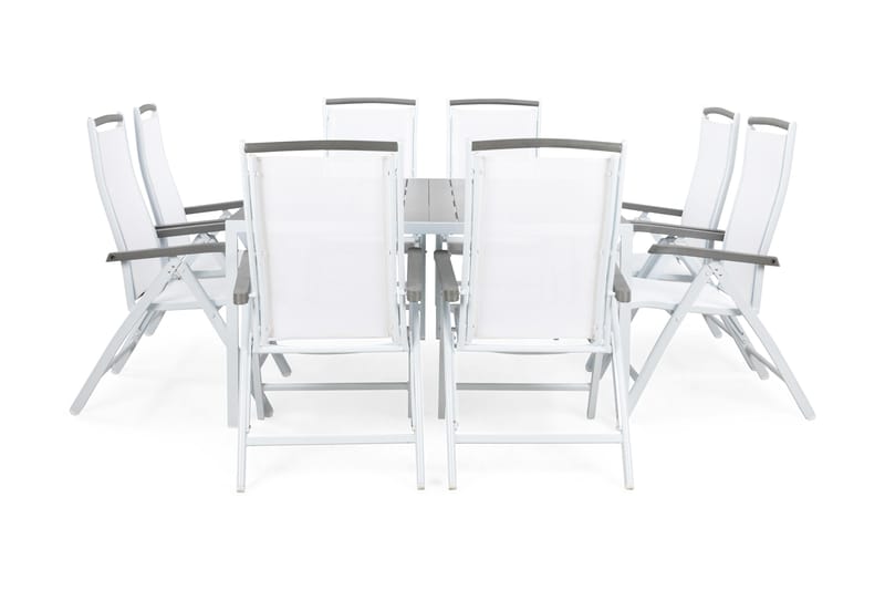 Spisegruppe Tunis 140+8 Monaco Lyx Posisjonsstoler - Hvit - Hagemøbler & utemiljø - Hagegruppe - Spisegrupper hage