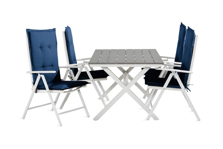 Spisegruppe Tunis 150 cm + 4 Maggie Posisjonsstoler m Pute - Svart|Blå|Hvit|Grå - Hagemøbler & utemiljø - Hagegruppe - Spisegrupper hage