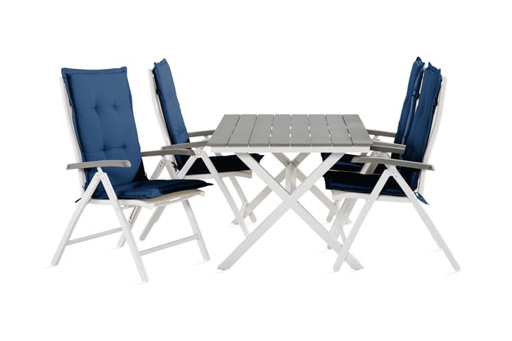 Spisegruppe Tunis 150 cm + 4 Monaco Posisjonsstoler m Pute - Svart|Blå|Hvit - Hagemøbler & utemiljø - Hagegruppe - Spisegrupper hage