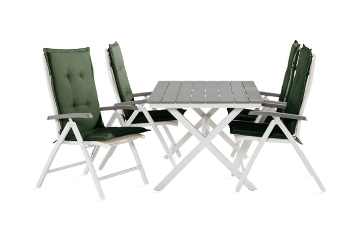 Spisegruppe Tunis 150 cm + 4 Monaco Posisjonsstoler m Pute - Svart|Grønn|Hvit - Hagemøbler & utemiljø - Hagegruppe - Spisegrupper hage