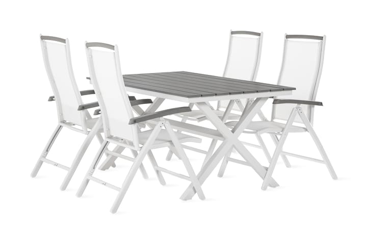 Spisegruppe Tunis 150 cm + 4 Monaco Posisjonsstoler - Svart|Hvit - Hagemøbler & utemiljø - Hagegruppe - Spisegrupper hage