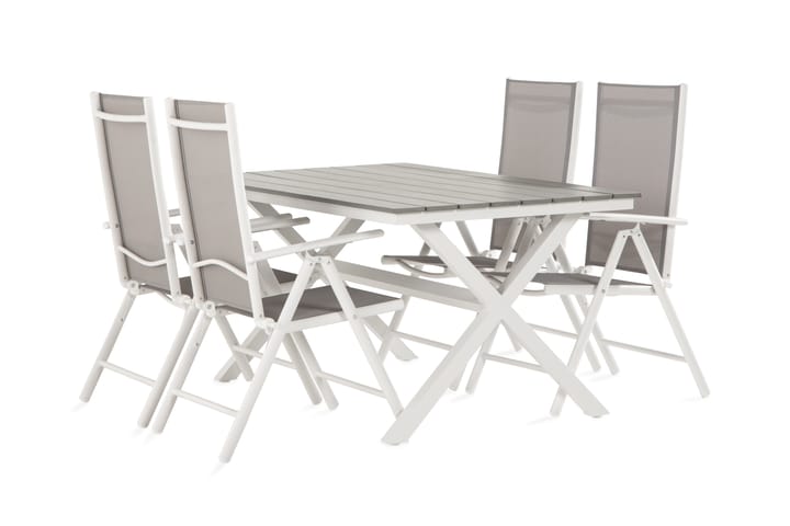 Spisegruppe Tunis 150 cm + 6 Maggie Posisjonsstoler - Svart|Hvit|Grå - Hagemøbler & utemiljø - Hagegruppe - Spisegrupper hage