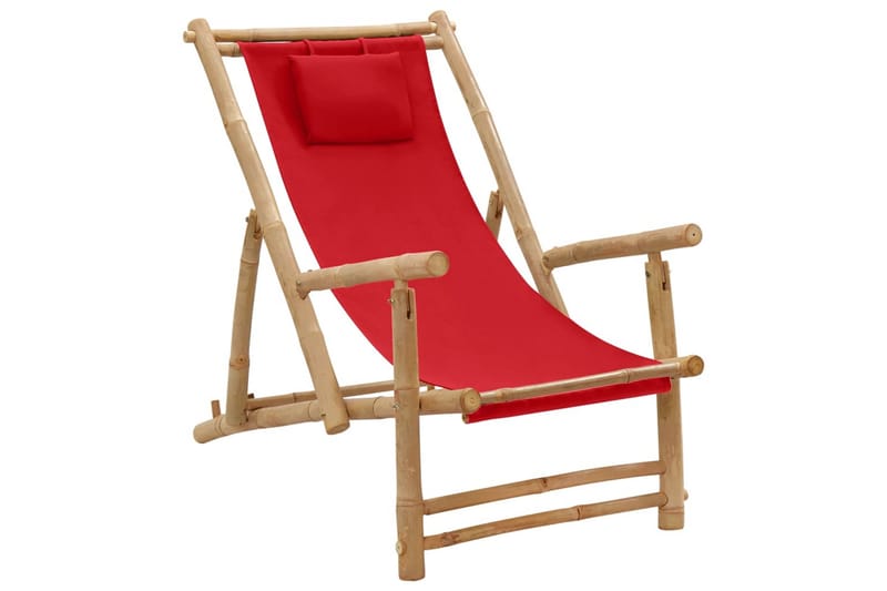 Fluktstol bambus og lerret rød - Rød - Hagemøbler & utemiljø - Stoler & Lenestoler - Solstoler