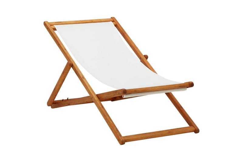 Sammenleggbar strandstol eukalyptus og stoff kremhvit - Hagemøbler & utemiljø - Stoler & Lenestoler - Strandstoler & campingstoler
