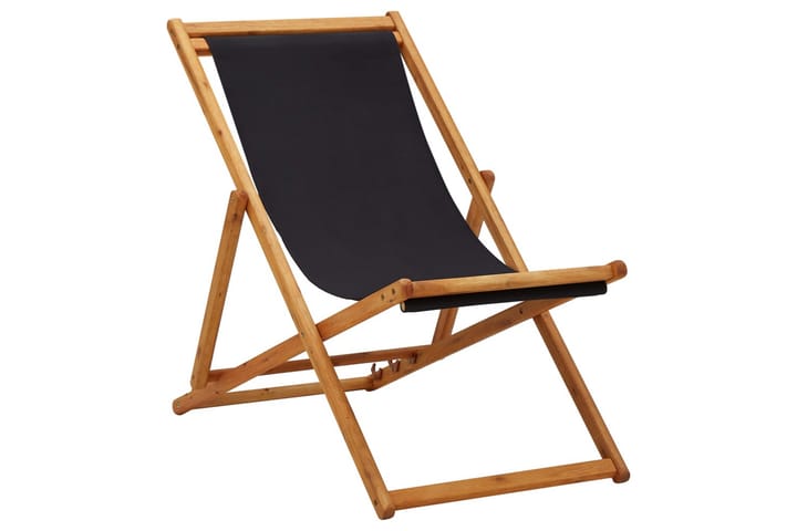 Sammenleggbar strandstol eukalyptus og stoff svart - Hagemøbler & utemiljø - Stoler & Lenestoler - Solstoler