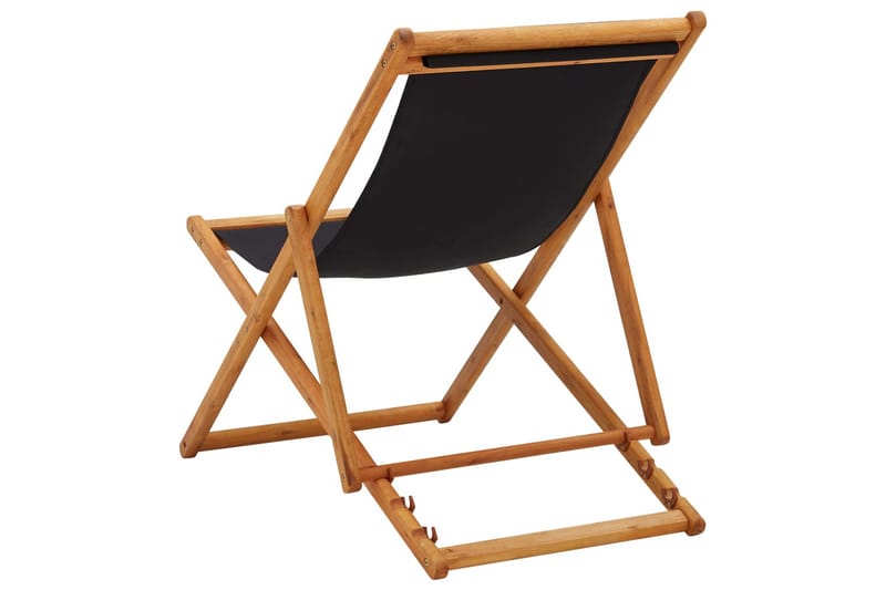 Sammenleggbar strandstol eukalyptus og stoff svart - Hagemøbler & utemiljø - Stoler & Lenestoler - Strandstoler & campingstoler